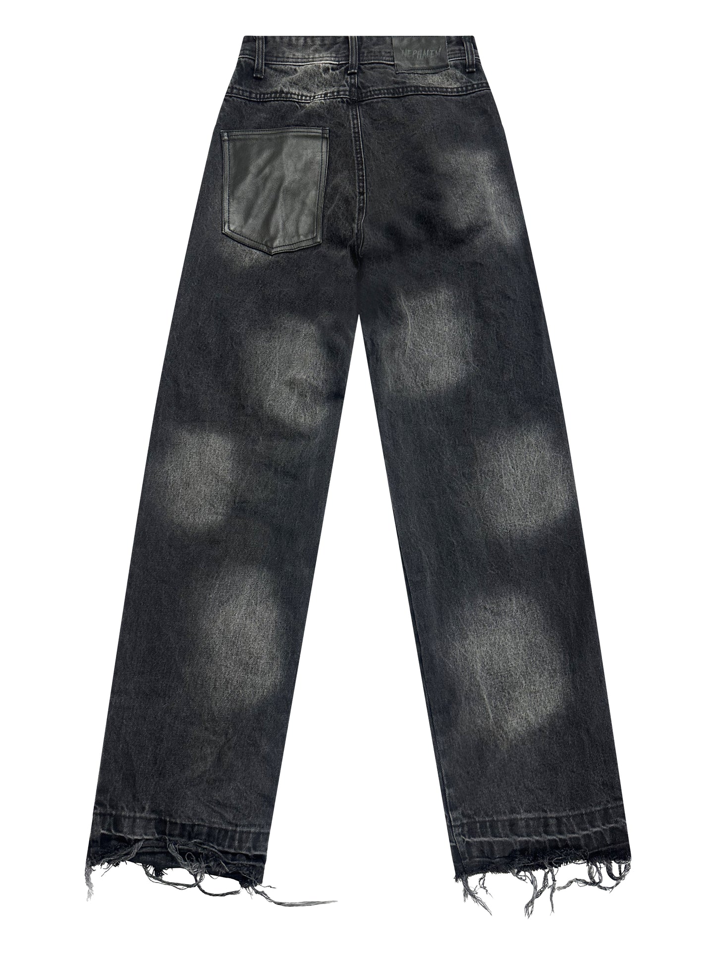 GHOST LOGO LEATHER PATCH DISTRESSED JEANS