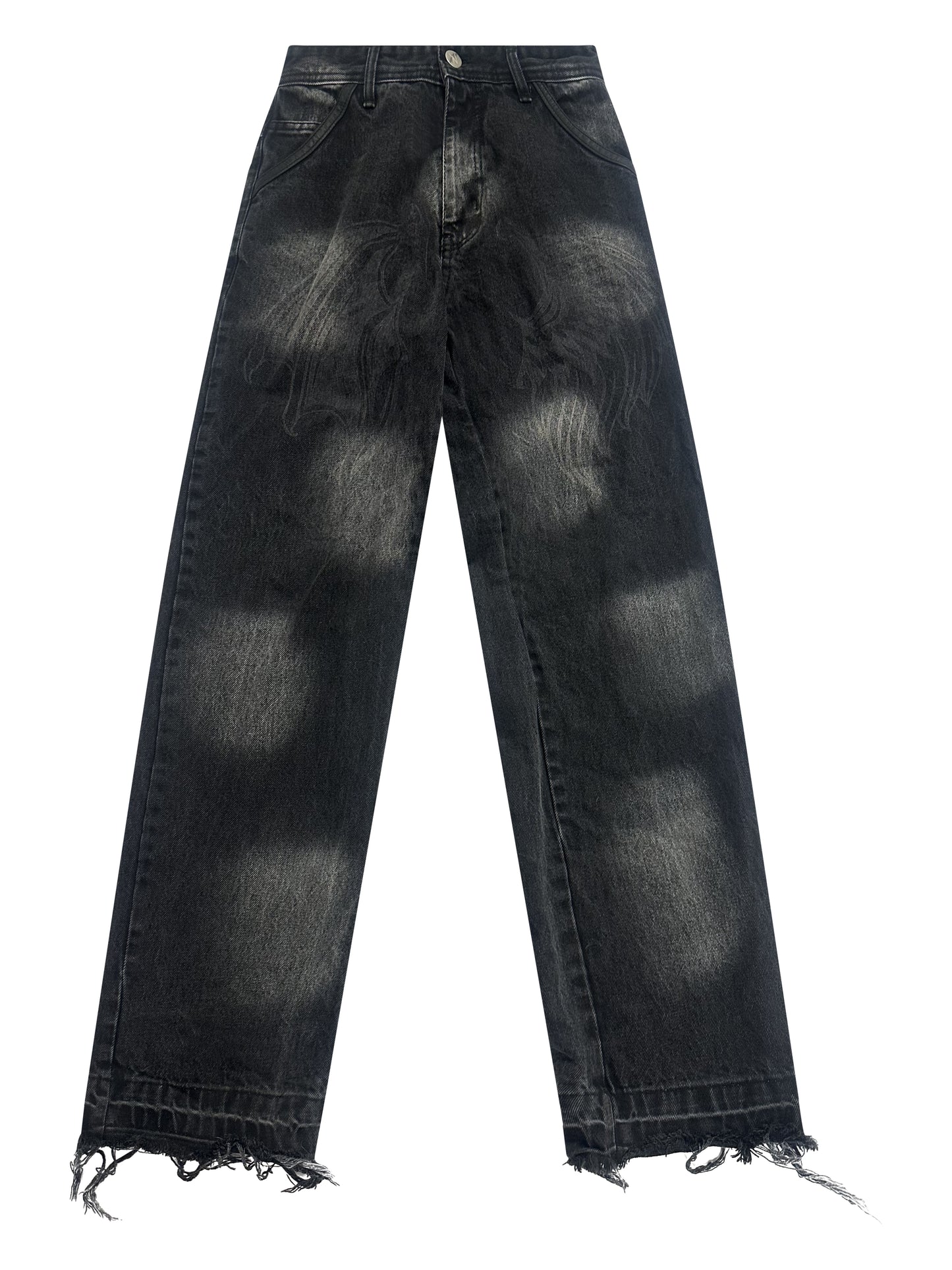 GHOST LOGO LEATHER PATCH DISTRESSED JEANS