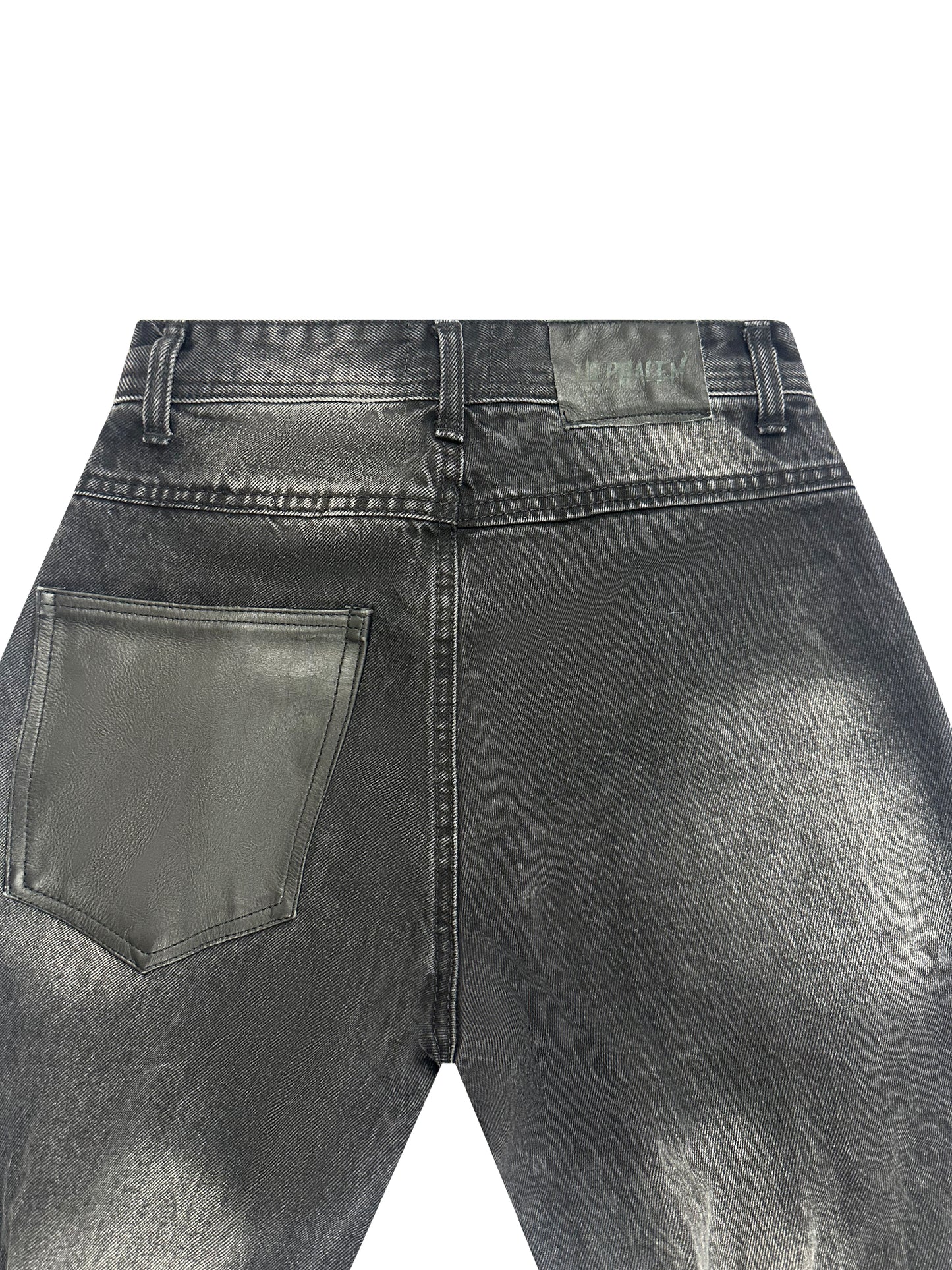 GHOST LOGO LEATHER PATCH DISTRESSED JEANS